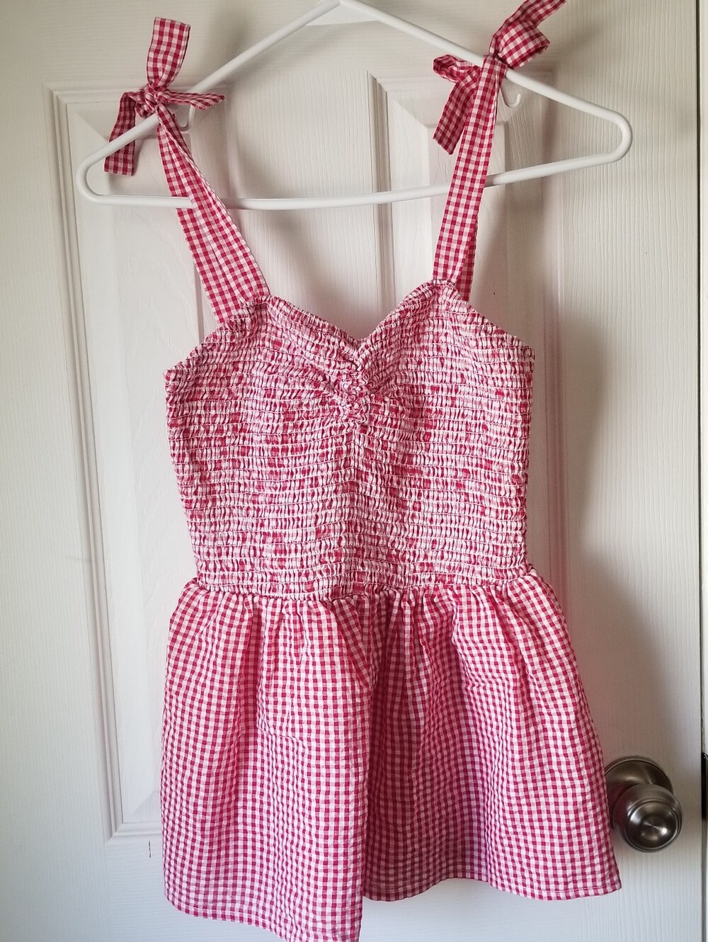 ❗Unique Vintage Gingham Red White Seersucker Peplum Top Small❗